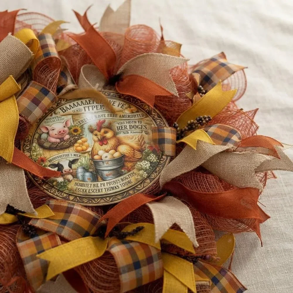 Farm Animal Autumn Wreath | Rustic Country Farmhouse Decor | Fall Harvest Door
